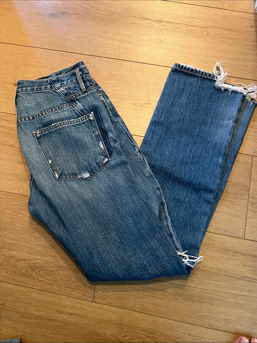Frame Denim Men's Distressed Mid-Blue Straight Jeans
